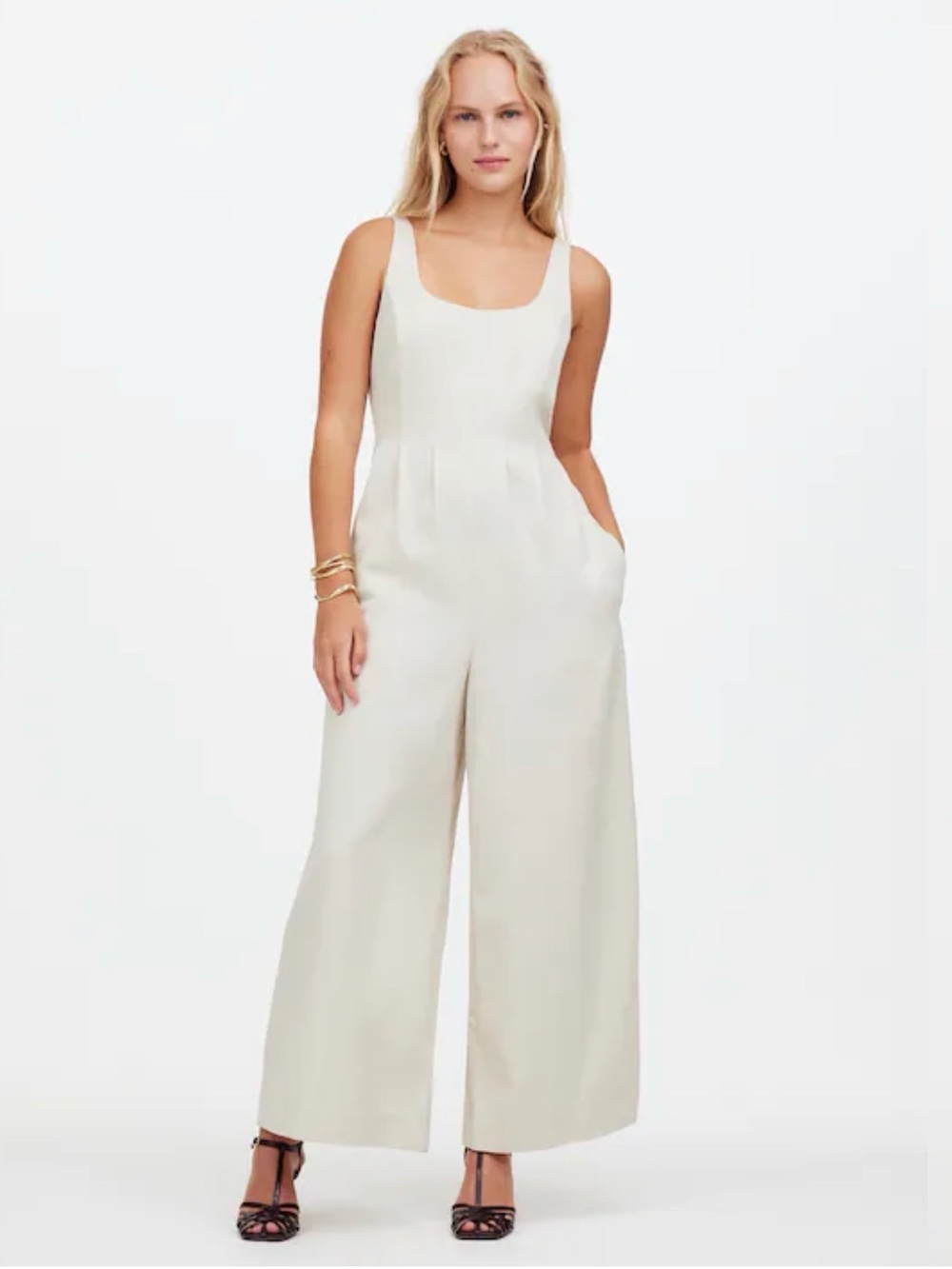 Madewell Wide-Leg Tank Jumpsuit in Drapey Twill Milky Stone Sz.14 flaw*